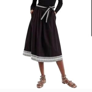 J. Crew Women's Black Cotton & White Embroidered Elastic Waist Skirt